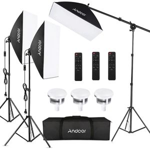 Softbox - Studio Lamp - Studio Verlichting - Fotografie Lamp - Set van 3 - 3 Afstandsbedieningen - 2800K-5700K - LED Verlichting - Met Boom Arm - Met Draagtas