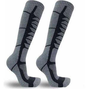Skisokken - Merino wol - Thermo skisokken - Warme en droge voeten - Snowboardsokken - 1 Paar - Grijs/Zwart - Maat 40-44 (M)