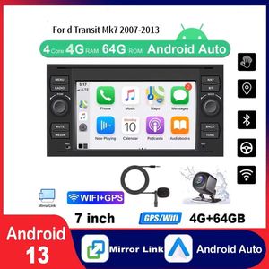 4+64G Android 13 Car Stereo for Ford Transit Mk7 2007-2013, Built-in Wireless CarPlay Android Auto 7in Car Radio with GPS WiFi Bluetooth FM SWC Mirror Link Split Screen + AHD Backup Camera