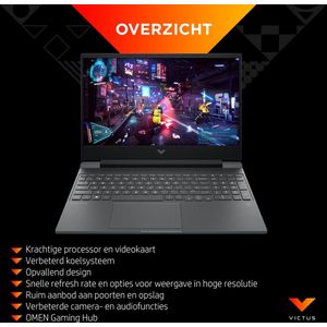 Victus by HP 15-fb0250nd AMD Ryzen™ 7 5800H Laptop 39,6 cm (15.6") Full HD 16 GB DDR4-SDRAM 512 GB SSD NVIDIA GeForce RTX 3050 Ti Wi-Fi 6 (802.11ax) Windows 11 Home Zwart