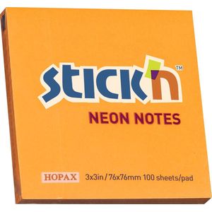 Stick'n sticky notes - 76x76mm, neon oranje, 100 memoblaadjes