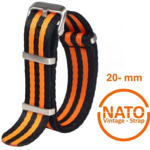 20mm Nato Strap ZWART oranje gestreept - Vintage James Bond - Nato Strap collectie - Mannen - Horlogeband - 22 mm bandbreedte