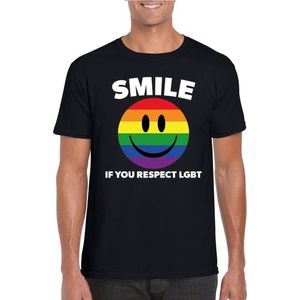 Smile if you respect LGBT emoticon shirt zwart heren - LGBT/ Gay pride shirts XL