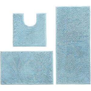 3 stuks antislip bad badkamer mat set, hoge waterabsorberende dichtheid zachte microvezel toiletmat toilet voetstuk mat machine wasbaar badkamer matten tapijt 50x50cm/40x60cm/50x80cm (lichtblauw)