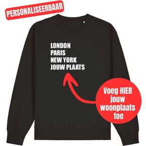 Sweater zwart S - London, Paris, New York, jouw woonplaats - wit