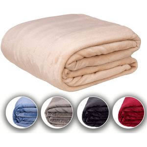 Komfortec Dikke Fleece Deken - Met kasjmier gevoel - Plaid - 450 GSM - 240x220 cm – Super Zacht – Beige