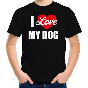 I love my dog / Ik hou van mijn hond t-shirt zwart - kinderen - Honden liefhebber cadeau shirt 122/128