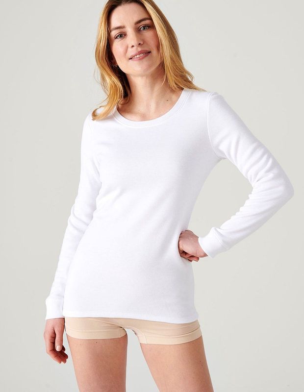 Damart - Thermolactyl T-shirt met lange mouwen, geborstelde fleece - Dames - Wit - XS