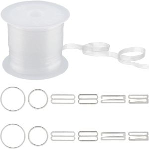 20 m x 4 mm roll transparante bh-bandjes - TPU - elastisch - lichtgewicht - verstelbaar - met 36 metalen haakjes - voor naaiprojecten en handwerken
