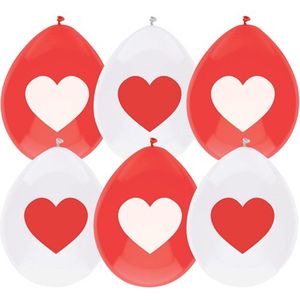 Haza Ballonnen hartjes print Valentijn - rood/wit - 18x stuks