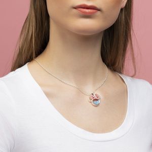 Disney Minnie Silver Plated Brass with Red enamel Bow March Birthstone Floating Stone Necklace