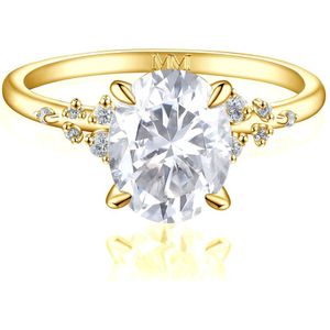 Ovaline - 18k Geelgouden Ovaal Moissanite Ring met Minimalistische Zijstenen - 2.1 karaat