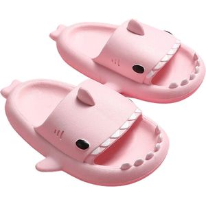 Kinderslippers - slippers kinderen haai roze - meisjes 7-8 jaar - maat 30-31 - anti-slip - pantoffels