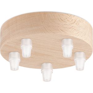 Home Sweet Home - Moderne Plafondkap - Natural - 12*12*5 cm - Rond - 5 Aansluitpunt - Plafondkap voor hanglamp - Wood en Plastic - Voor keuken en woonkamer hanglampen - Geschikt voor hangverlichting