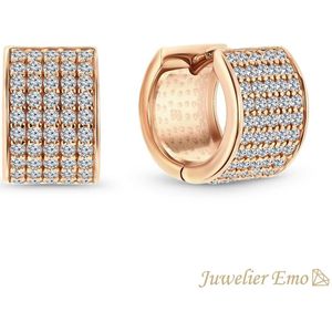 Juwelier Emo - 14 Karaat Roségouden Dames oorbellen met Zirkonia stenen – 15 mm
