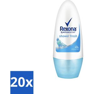 20 x Rexona - Shower Fresh - Deo Roll-on - 50 ml - Frisse Geur - Alcoholvrij - Gevoelige Huid