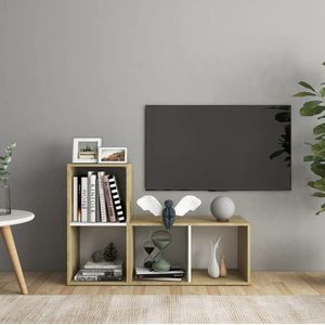 The Living Store TV-meubel - klassiek ontwerp - 72 x 35 x 36.5 cm - wit en sonoma eiken