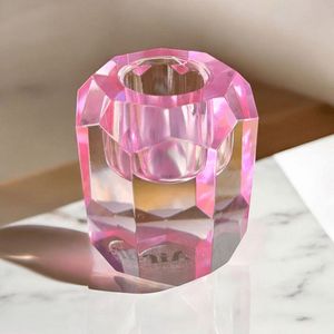 Kandelaar Crystal Pink - Glazen Kandelaar - Kandelaar voor dinerkaars - Kandelaar voor Led Kaar