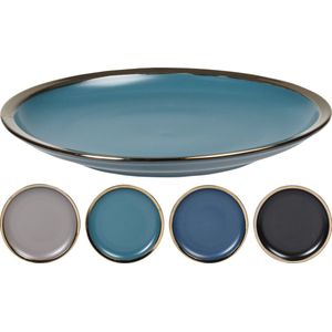 Siaki set van 4 dinerborden Ø 27 cm Mat met bronzen rand in donkerblauw, taupe, zwart, teal