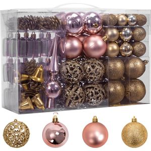 REA Kerstballen Set - Kunststof - Ø 6, 4 en 3 cm - Goud en Rosé Goud- 100 delig