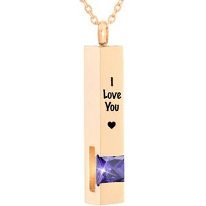 Luxe Ashanger | Met Ketting En Gravering | I Love You | Assieraad | Rosegoudkleurig Met Paarse Steen | As Ketting | Gedenksieraad | Urn | Incl. As vuller