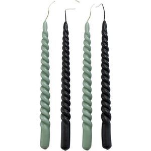 Cactula swirl dinerkaarsen in 2 kleuren 4 stuks | 2,1 x 29 cm | Trendy | Stone / Black