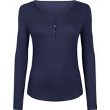 Hunkemöller - Pyjamatop - Blauw - Lange Mouwen - Henley