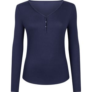 Hunkemöller - Pyjamatop - Blauw - Lange Mouwen - Henley