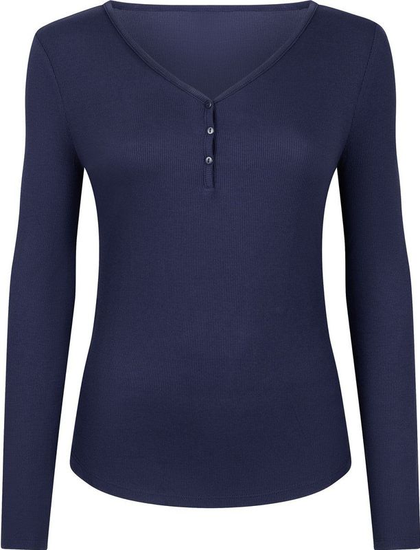 Hunkemöller - Pyjamatop - Blauw - Lange Mouwen - Henley