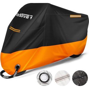 Motorhoes waterdicht buiten - 210D - XL - UV Kras Vogelpoep Hittebestendig - 220x105x125cm - 2 Winddichte Gespen - Zwart-Oranje Motorhoes waterdicht buiten