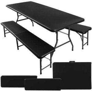 Malatec campingtafel en 2 banken inklapbaar 180 cm zwart - opvouwbaar - picknicktafel - handig voor in de camper of caravan - complete set - cateringset