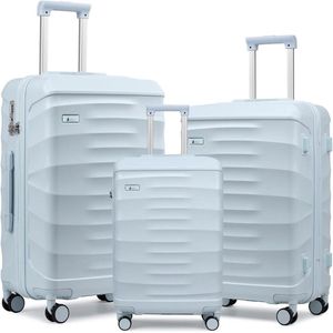 3-stuks koffersets - Bagage van 20/24/28 inch - Lichtgewicht ABS harde schaal - Handbagage koffer met TSA slot - YKK rits - 8 Spinner wielen - Lichtblauw Koffer set 3 delig