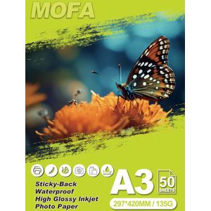 Mofa high-glossy sticker paper, Inkjet fotopapier, adhesive label, waterproof, A3, 50 sheets 150g/m²