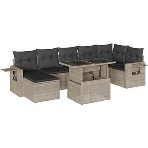 vidaXL Loungeset 8-delig - Poly Rattan - Lichtgrijs Loungebank - Tuinmeubelen - Lounge Set - Buitendecoratie - Outdoor Living