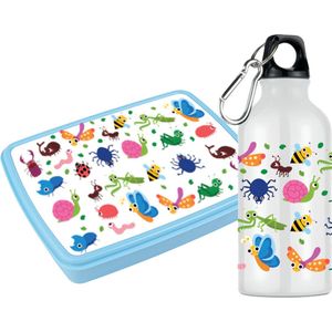Lunchbox Set met Broodtrommel en Drinkfles voor Kinderen Insectens-sKinderens-sBlauws-s2 vakkens-sKind
