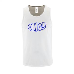 Witte Tanktop sportshirt met ""OMG!' (O my God)"" Print Blauw Size XXXL