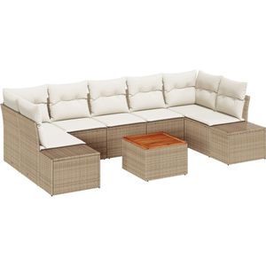 vidaXL - 8-delige - Tuinbank - Set - met - Kussens - Beige - Poly - Rattan - Acacia