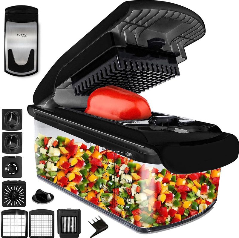Toivo Kitchen Groentesnijder - Multifunctioneel - Zwart - 11 in 1 Keuken mandoline - Handmatig - Keukensnijder - Uiensnijder - Spiraalsnijder - Frietsnijder - Rasp