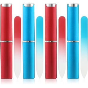 4 stuks glasvijl voor nagels - dubbelzijdige kleine nagelvijl - mini-glazen nagelvijl met etui - 2 mm dik - reisnagelvijl - duurzame kristalvijl voor gelnagels en natuurlijke nagels - pedicureaccessoires voor nagels