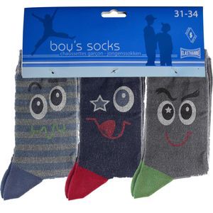 Jongens sokken multipack - katoen 6 paar - henri- maat 27/30 - assortiment grijs - blauw / naadloos