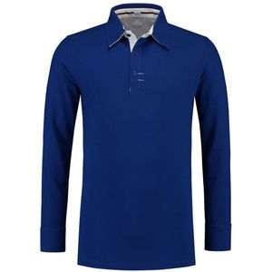 Lemon & Soda contrast polo met lange mouw voor heren royal blue/wit maat XXL