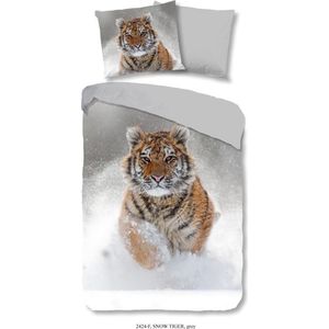 Good Morning Dekbedovertrek ""tijger in de sneeuw"" - Grijs - (200x200/220 cm) - Katoen Flanel