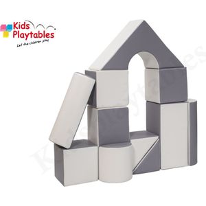 Zachte Soft Play Foam Blokken set 11 stuks grijs-wit | grote speelblokken | baby speelgoed | foamblokken | reuze bouwblokken | motoriek peuter | schuimblokken