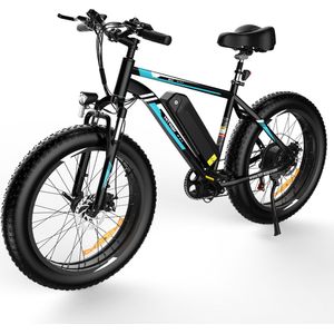 HITWAY Elektrische fiets - Ebike - 26""*4.0 - 11.2 Ah - tot 35-90 km - 7 versnellingen - Zwart