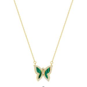 Twice As Nice Halsketting in goudkleurig edelstaal, groene vlinder 40 cm+5 cm