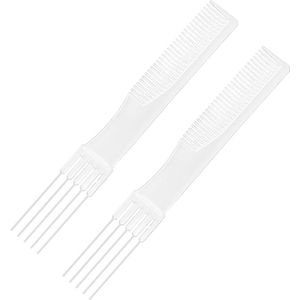 Allecto Plus - Dubbele Kop Haarplukkam voor Vrouwen - Haarstyling Salon - Dik Dun Haar - Pluizen en Stylen - Wit - Set van 2 - Haarkammen - Metaal - Vorkkam