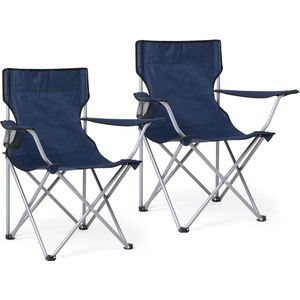 Opvouwbare campingstoel, set van 2, visstoel met armleuningen, bekerhouder en draagtas voor outdoor, camping, tuin, strand, terras, marineblauw