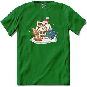 Merry X-mas oliebollen - T-Shirt - Heren - Kelly Groen - Maat L