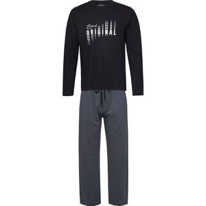 Phil & Co Lange Heren Winter Pyjama Set Katoen Brand Original Zwart/Grijs - Maat XL