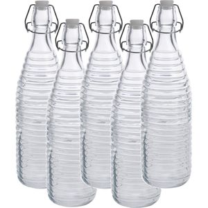 Fles met beugeldop - 5x - transparant - 1000 ml - glas - Koude dranken serveren/bewaren - Olie/azijn flessen - Decoratie flessen